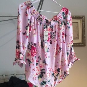 Express floral off the shoulder tie sleeve blouse